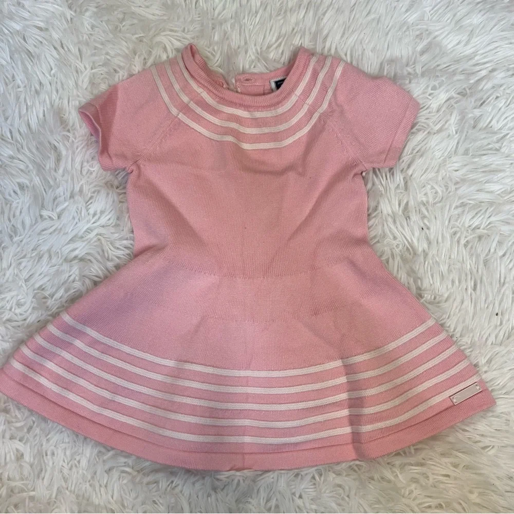 Janie and Jack Baby Pink Striped Knit Short Sleeve Fit and Flare Baby Dress - Picture 1 of 6